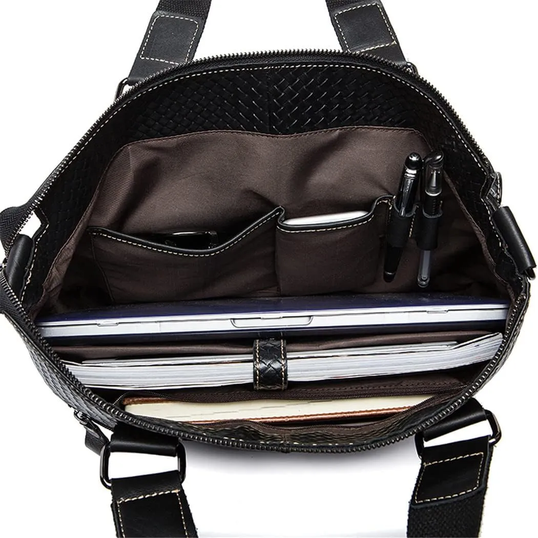 Men Genuine Leather Briefcase Bag Satchel Messenger Bags Leather Laptop Bag Document Totes Computer Bags