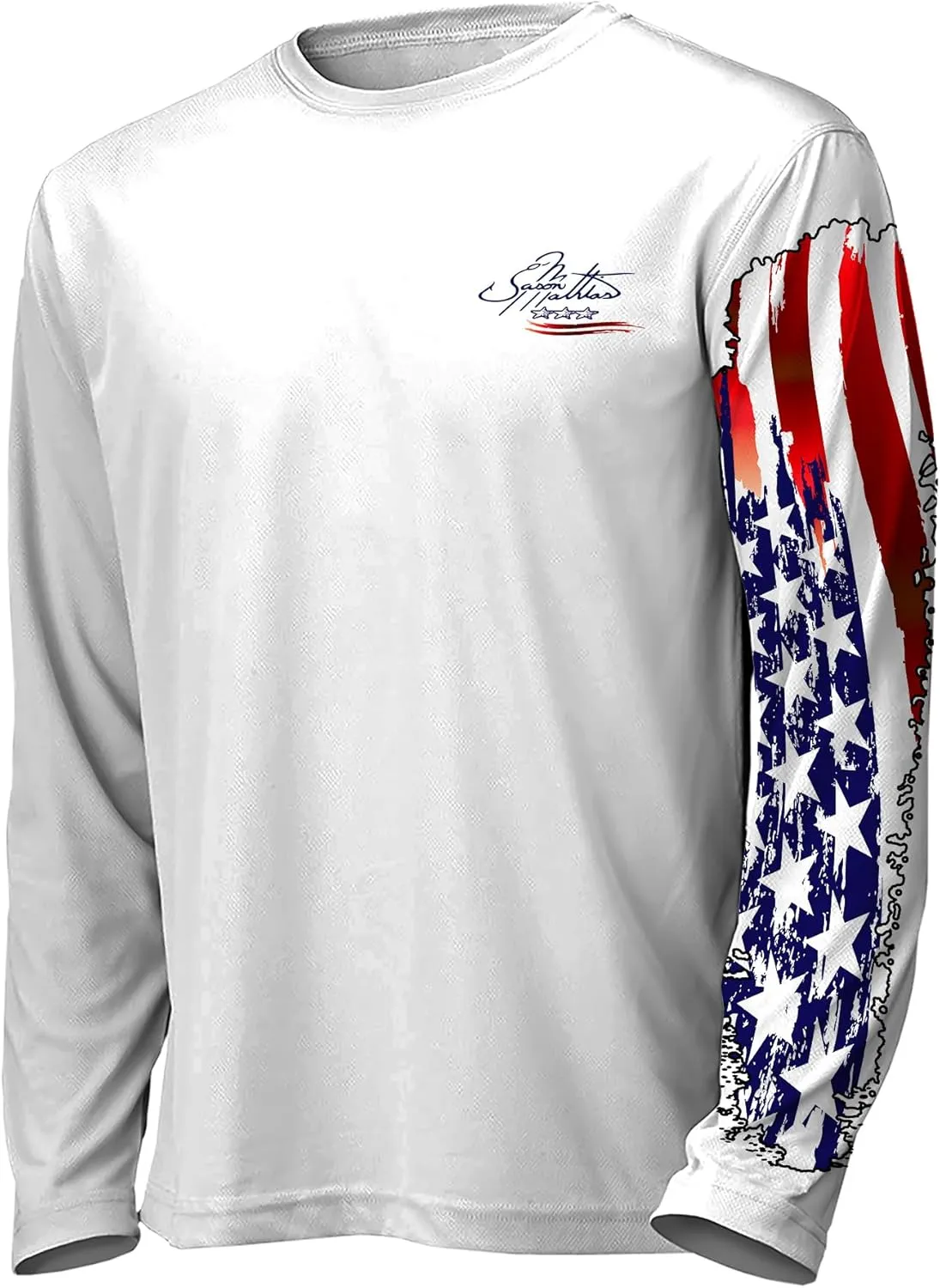 Mens American Flag Bass Comfortable Fishing Shirt-UPF 50  Interlocking Fabric, Quick-Dry, Ideal for Anglers (JM016)