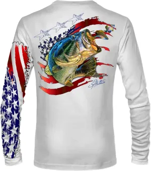 Mens American Flag Bass Comfortable Fishing Shirt-UPF 50  Interlocking Fabric, Quick-Dry, Ideal for Anglers (JM016)