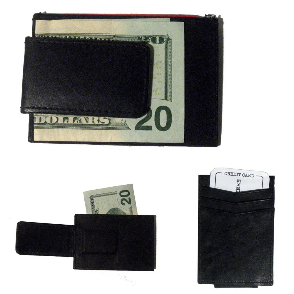 Mens Deluxe Black Leather Magnetic Money Clip Wallet Credit Card Slim ID Holder