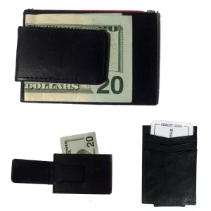 Mens Deluxe Black Leather Magnetic Money Clip Wallet Credit Card Slim ID Holder
