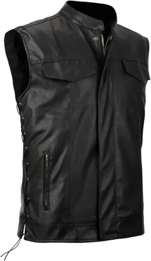 Men`s Faux Leather Vest Adjustable Lace Up Sides Motorcycle Biker Sleeveless Jacket Waistcoat
