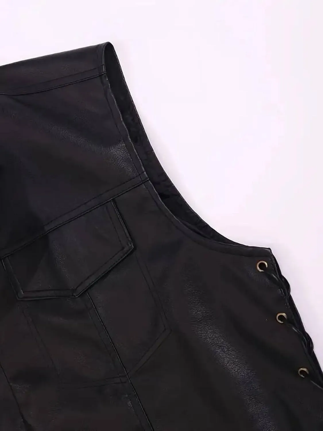 Men`s Faux Leather Vest Adjustable Lace Up Sides Motorcycle Biker Sleeveless Jacket Waistcoat