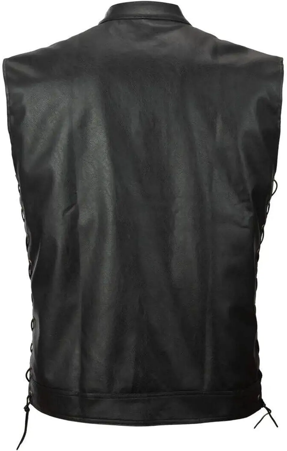 Men`s Faux Leather Vest Adjustable Lace Up Sides Motorcycle Biker Sleeveless Jacket Waistcoat