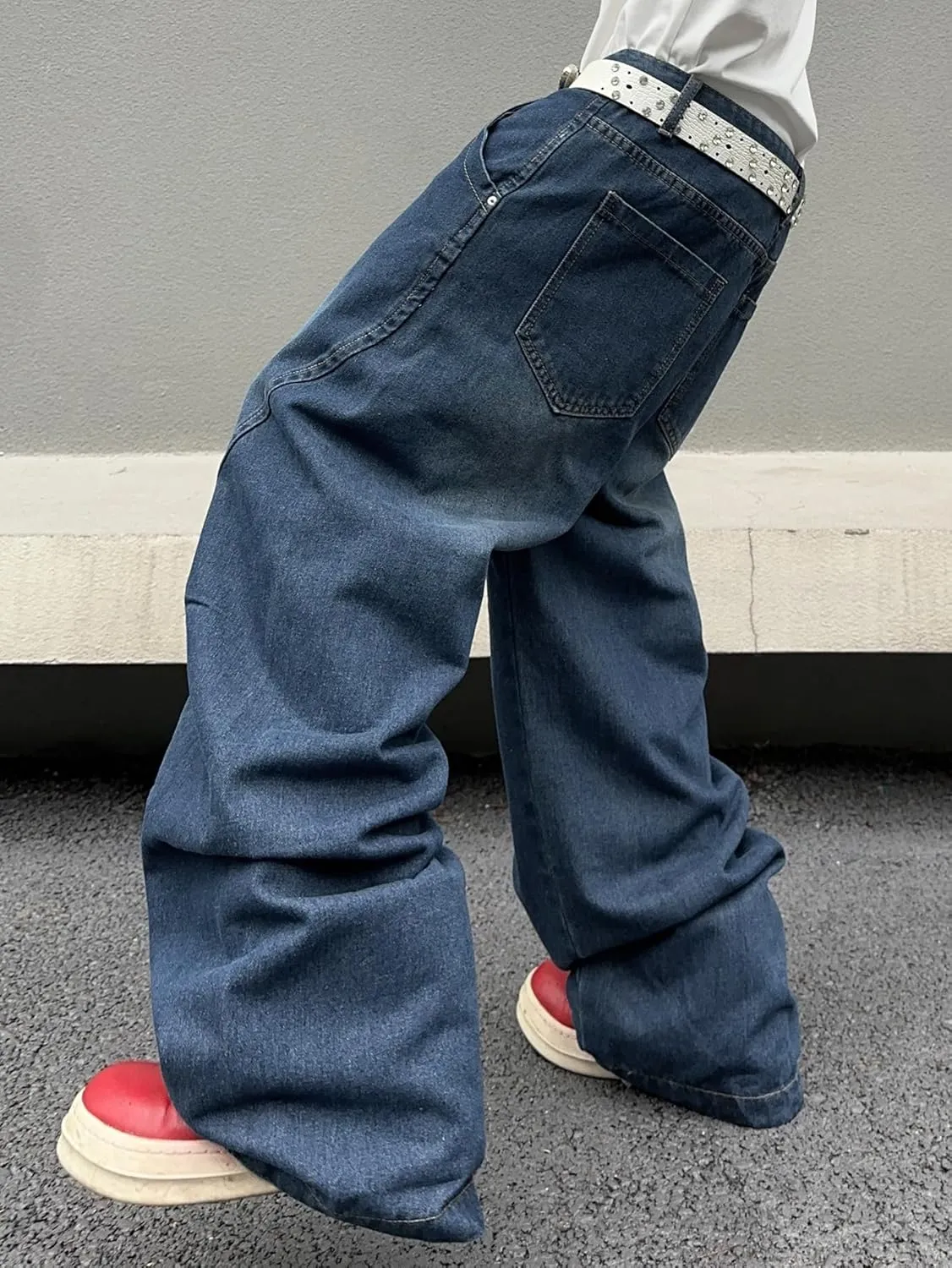 Men's Irregular Sutures Y2k Hip Hop Baggy Jeans Wide Leg Denim Pants Casual Loose Fit Trousers Streetwear