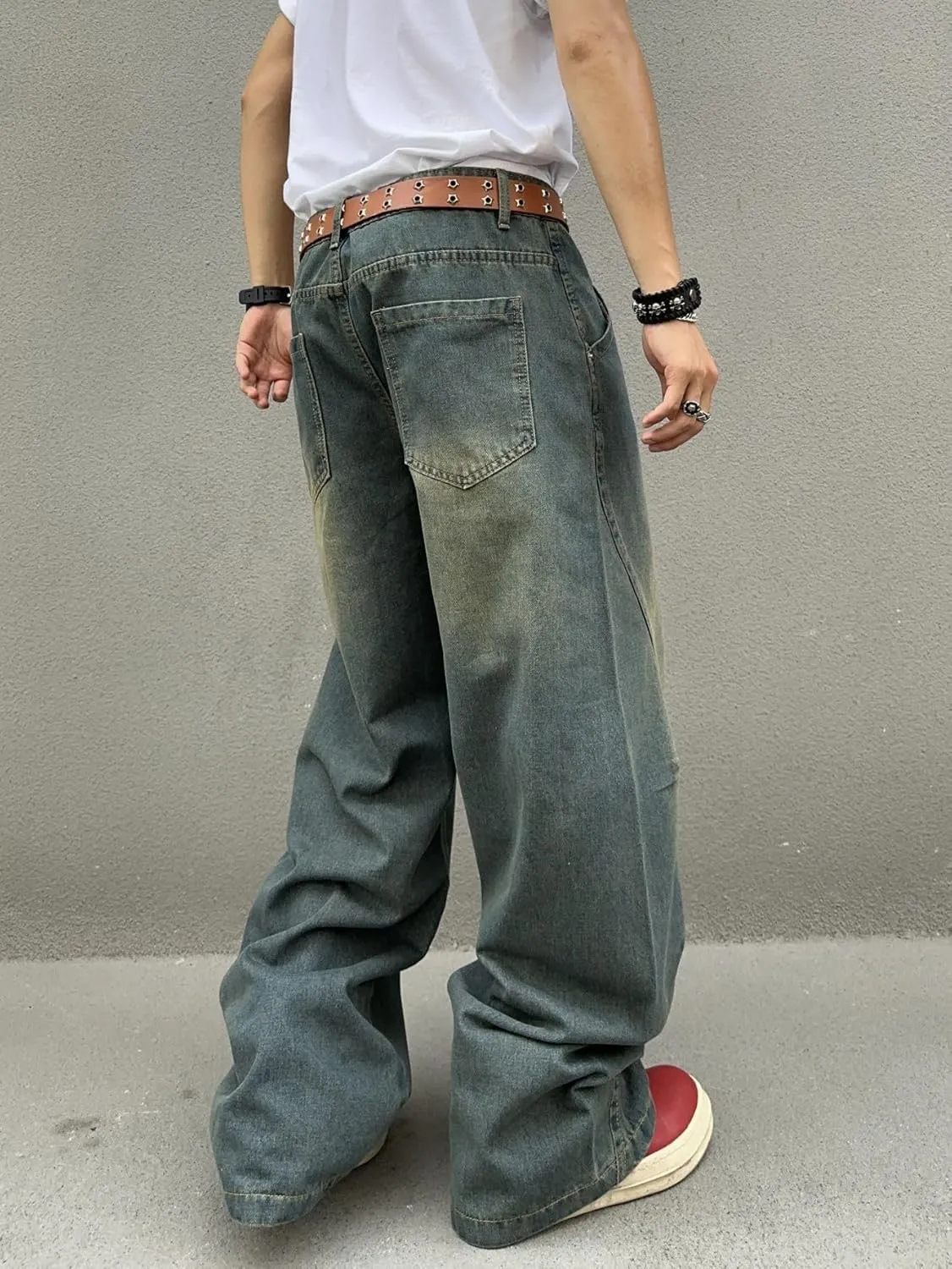 Men's Irregular Sutures Y2k Hip Hop Baggy Jeans Wide Leg Denim Pants Casual Loose Fit Trousers Streetwear
