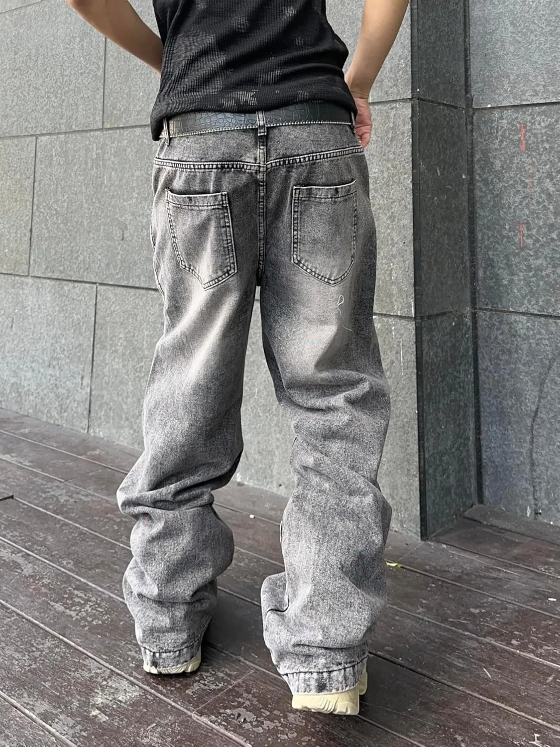 Men's Irregular Sutures Y2k Hip Hop Baggy Jeans Wide Leg Denim Pants Casual Loose Fit Trousers Streetwear