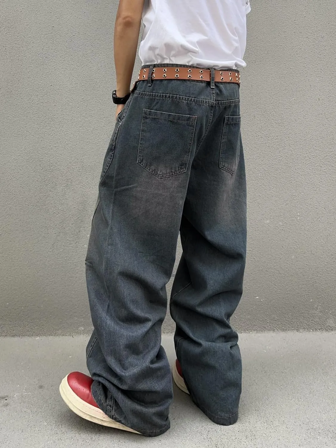 Men's Irregular Sutures Y2k Hip Hop Baggy Jeans Wide Leg Denim Pants Casual Loose Fit Trousers Streetwear