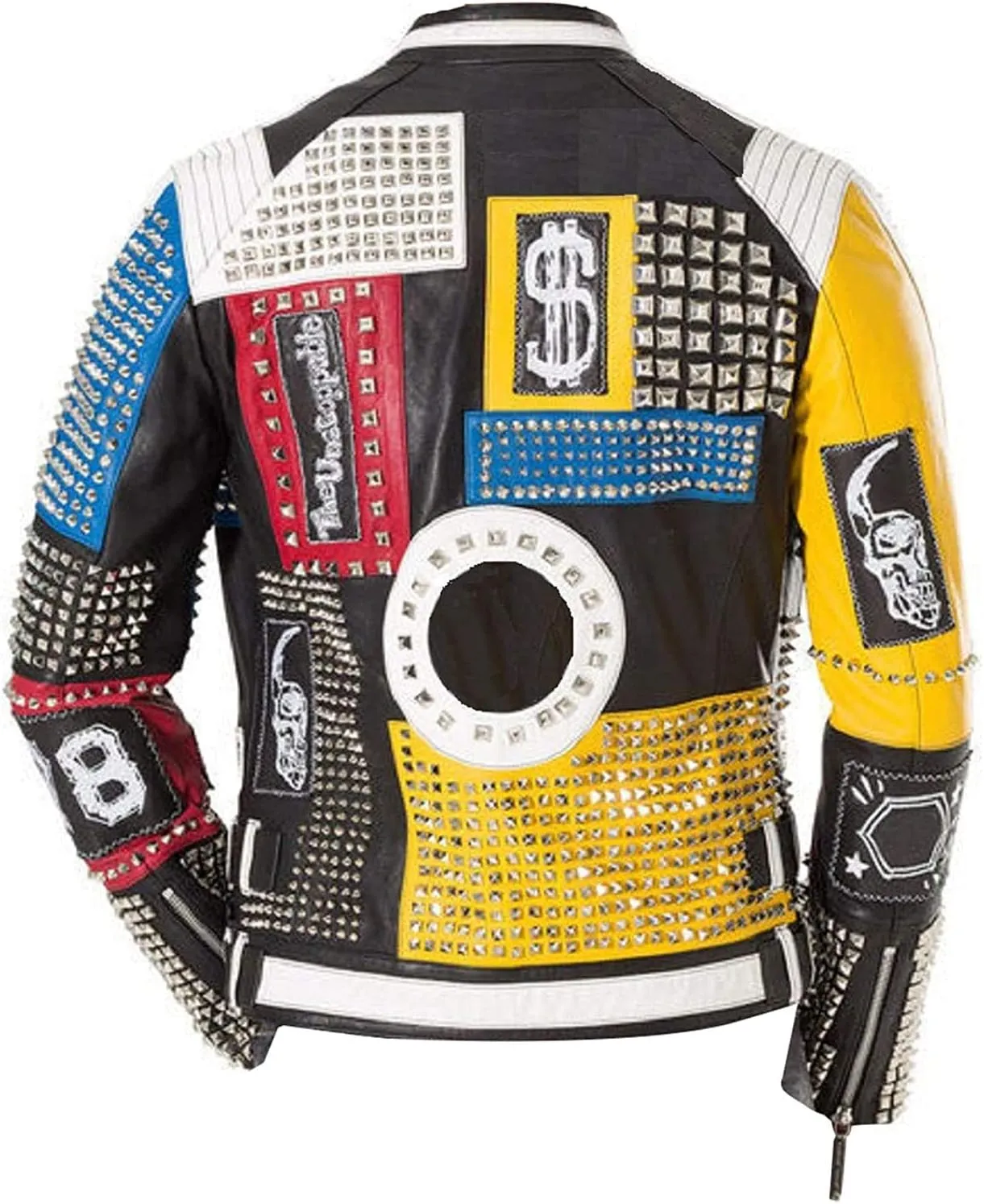 Men's Spiked Biker Jacket in Multicolor Cowhide Leather with Punk Rock Vibes