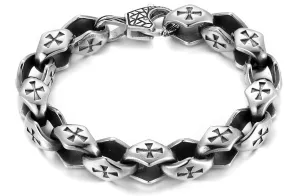 Mens Stainless Steel Link Chain Cross Bracelet,Chunky Rhombus Link with Engraved Celtic Cross,Spring Hook Clasp, Minimalist Timeless Punk Rock Style