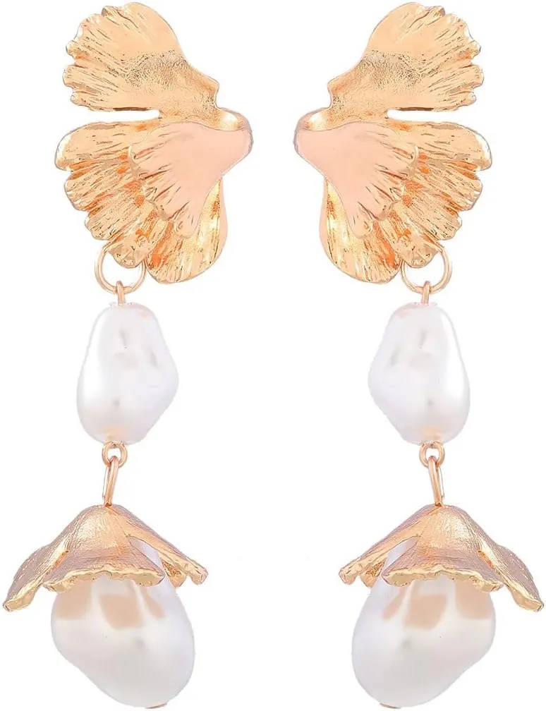 Metal Butterfly Imitation Pearl Flower Geometric Earrings Women's Classic Vintage Dangle Earings Banquet Jewelry Accessories