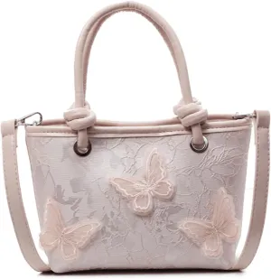 Mini Bucket Bag Embroidery Bucket Purse Vintage Purse Bag Shoulder Crossbody Handbag with Butterfly Knotted