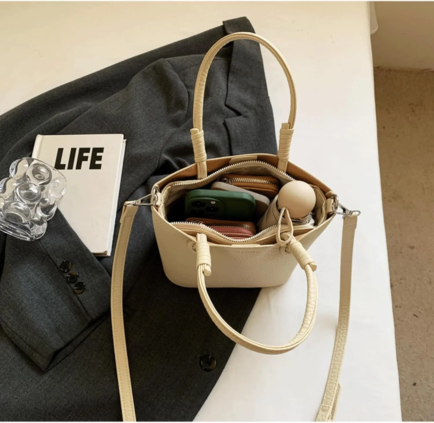 Mini Bucket Bag Pebbled Leather Bucket Purse Vintage Purse Bag with Top Handles Handbag Shoulder Crossbody Handbag