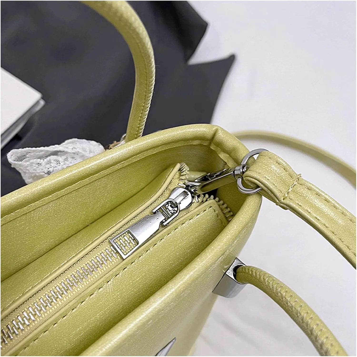 Mini Bucket Bag Vintage Leather Bucket Purse with Lace Bow and Pearl Charm Crossbody Shoulder Handbag