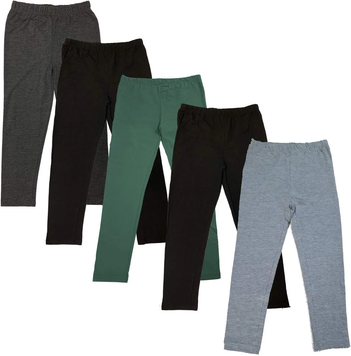 MISS POPULAR 5-Pack Girls Leggings Sizes 4-16 Soft Comfortable Cotton Spandex with Elastic Waistband Many Colors