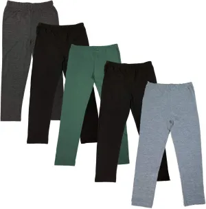 MISS POPULAR 5-Pack Girls Leggings Sizes 4-16 Soft Comfortable Cotton Spandex with Elastic Waistband Many Colors