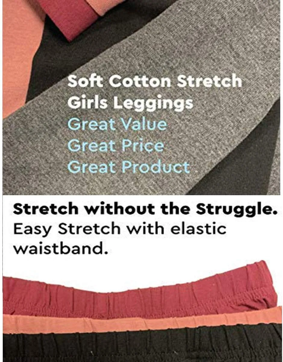 MISS POPULAR 5-Pack Girls Leggings Sizes 4-16 Soft Comfortable Cotton Spandex with Elastic Waistband Many Colors