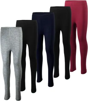 MISS POPULAR 5-Pack Girls Leggings Sizes 4-16 Soft Comfortable Cotton Spandex with Elastic Waistband Many Colors