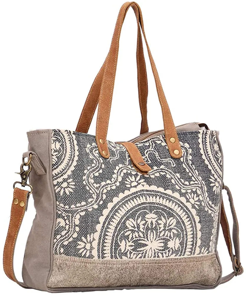 *Myra Bag Abridge Upcycled Canvas & Cowhide Weekender Bag S-1518*