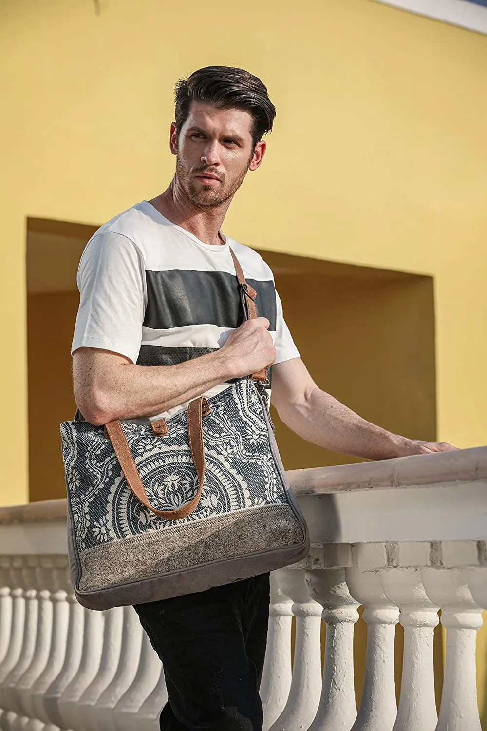 *Myra Bag Abridge Upcycled Canvas & Cowhide Weekender Bag S-1518*