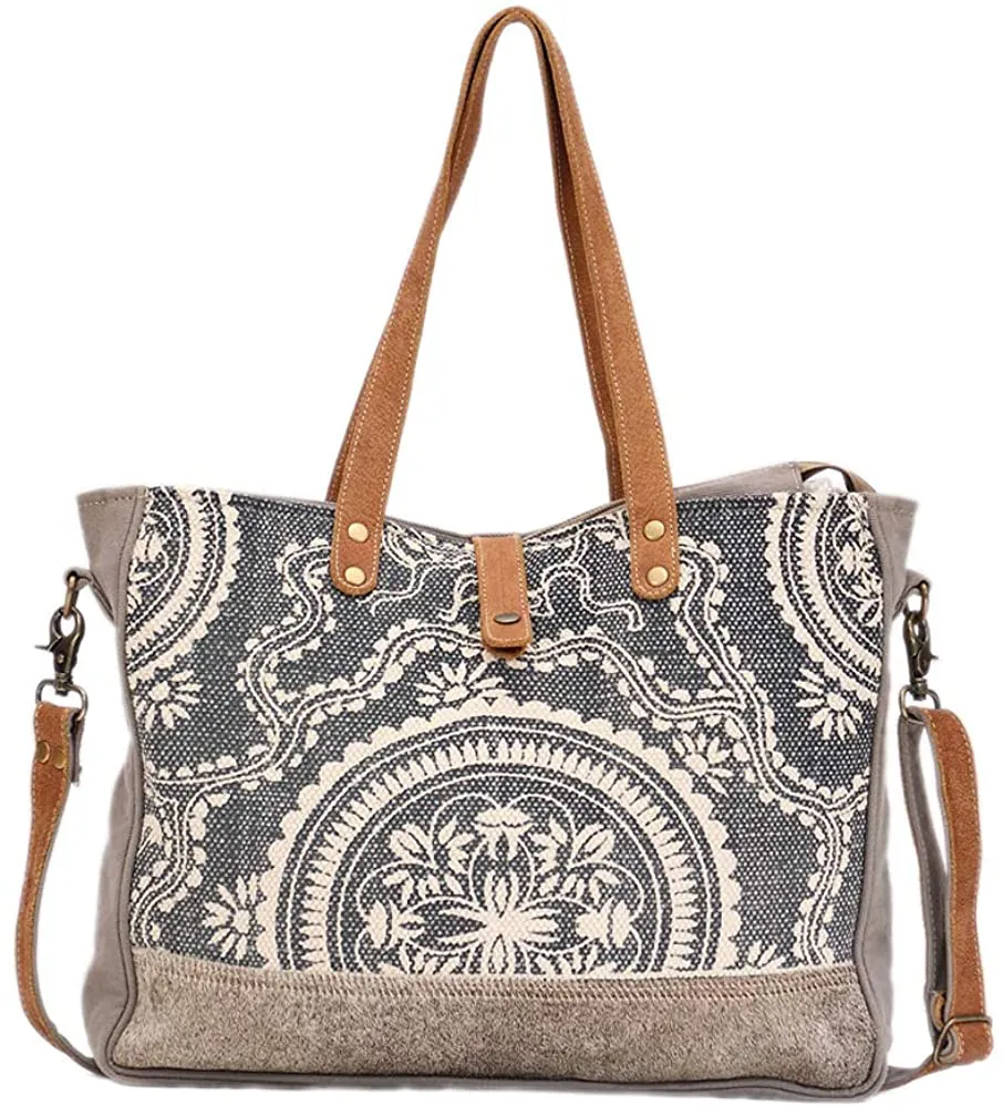 *Myra Bag Abridge Upcycled Canvas & Cowhide Weekender Bag S-1518*
