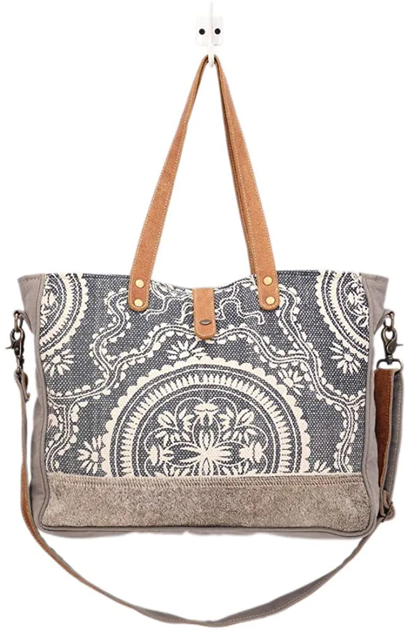 *Myra Bag Abridge Upcycled Canvas & Cowhide Weekender Bag S-1518*