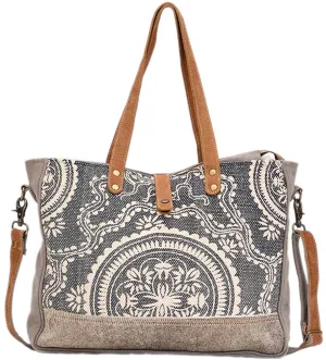 *Myra Bag Abridge Upcycled Canvas & Cowhide Weekender Bag S-1518*