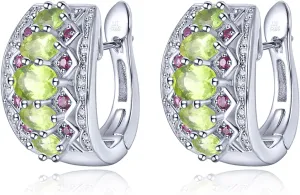 Natural Peridot Earrings for Women Solid 925 Sterling Silver Setting Gemstone Rhodolite Garnet Rhodium Plated Elegant Simple Classic Birthstone Earring Fine Jewelry for Her