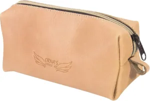 ORNA'S LEATHER ART WOODPECKER UNISEX SAND POUCH: Real Cowhide Mens Womens Tan Portable Toiletry Makeup Travel Case, Stylish, Handcrafted, Spacious, Zipper Close