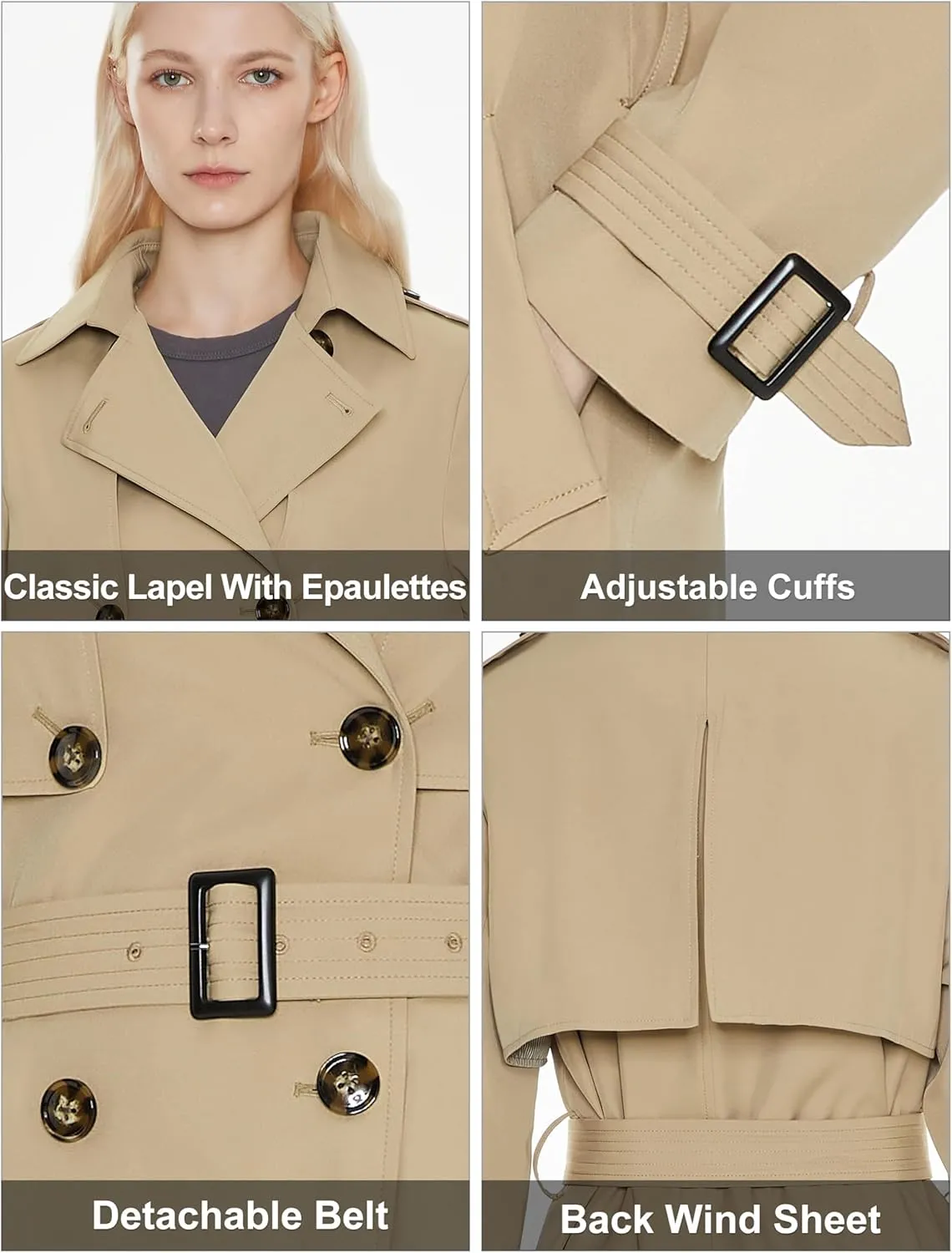 Orolay Women's Long Trench Coat Double-Breasted Classic Lapel Overcoat with Belt