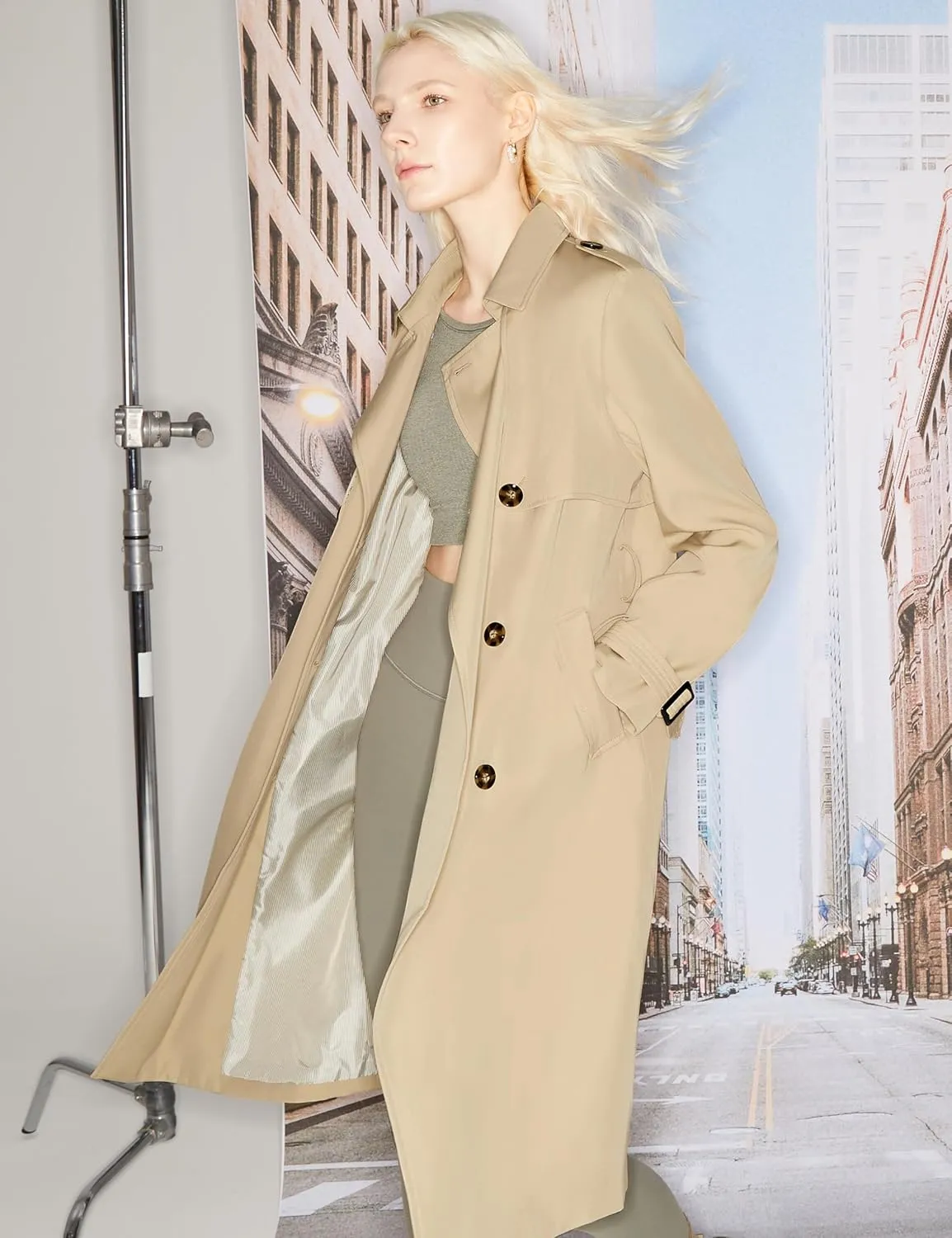 Orolay Women's Long Trench Coat Double-Breasted Classic Lapel Overcoat with Belt