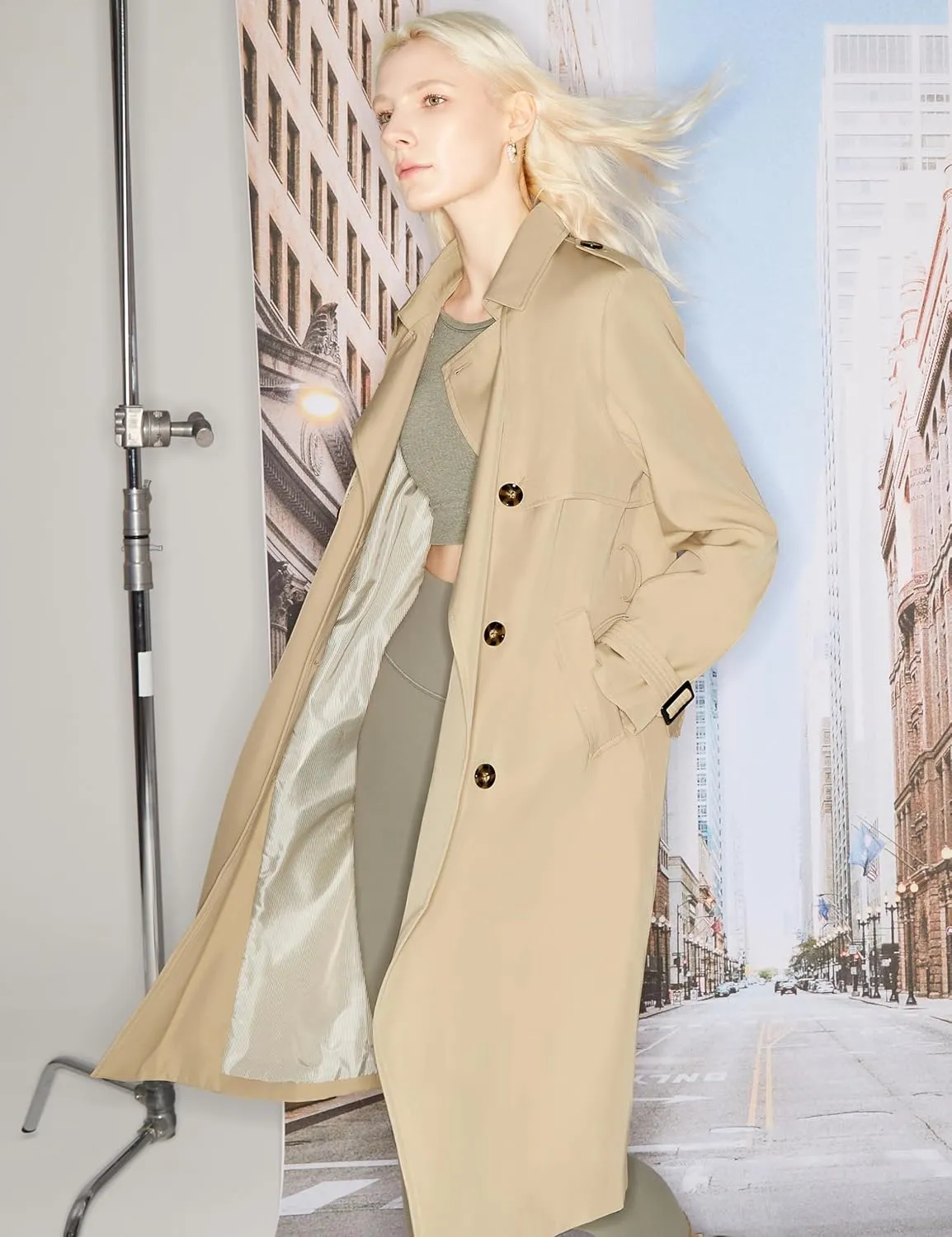 Orolay Women's Long Trench Coat Double-Breasted Classic Lapel Overcoat with Belt