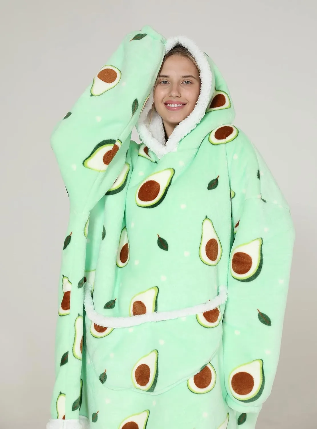 Oversized Hoodie Blanket Sweatshirt,Wearable Blanket for Adult Women Men Soft Warm Comfortable Sherpa TV-Blanket,Avocado Green