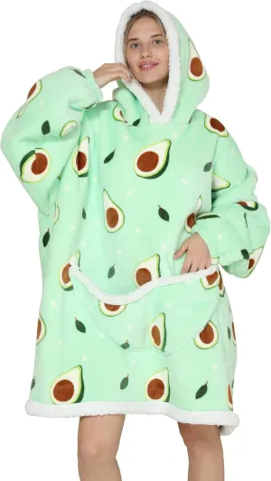 Oversized Hoodie Blanket Sweatshirt,Wearable Blanket for Adult Women Men Soft Warm Comfortable Sherpa TV-Blanket,Avocado Green