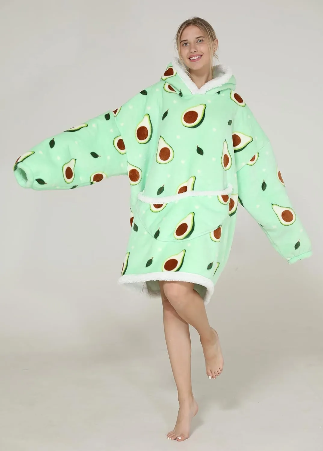 Oversized Hoodie Blanket Sweatshirt,Wearable Blanket for Adult Women Men Soft Warm Comfortable Sherpa TV-Blanket,Avocado Green