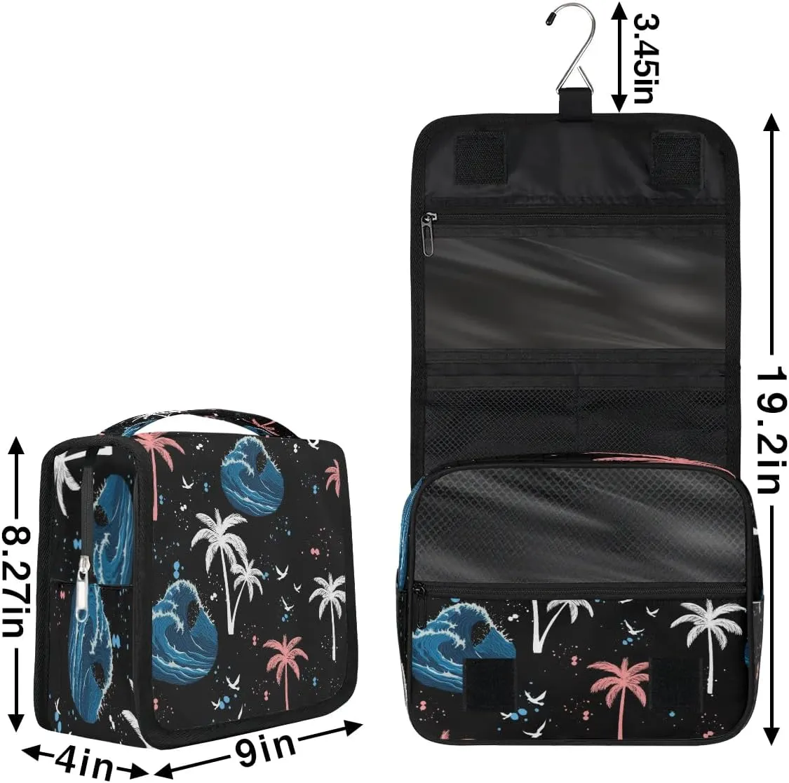 Palm Trees Hanging Toiletry Bag, Spacious Travel Toiletry Bag for Women Men, Cosmetic Bags for Women, Travel Makeup Bag Suitable for Business, Camping, and Fitness