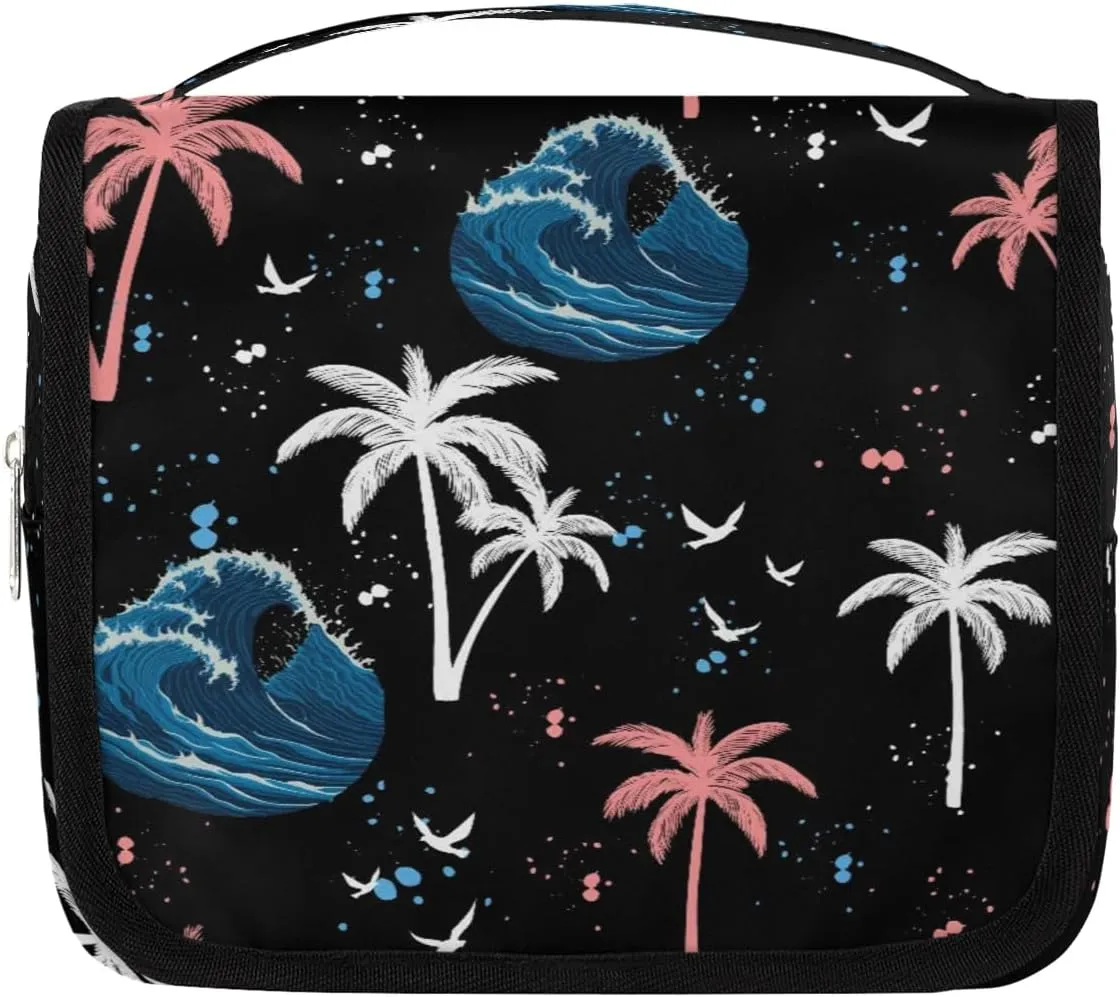 Palm Trees Hanging Toiletry Bag, Spacious Travel Toiletry Bag for Women Men, Cosmetic Bags for Women, Travel Makeup Bag Suitable for Business, Camping, and Fitness