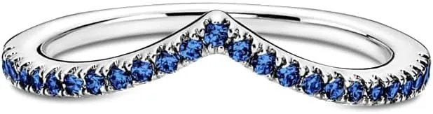 Pandora Timeless Wish Sparkling Blue Ring - Layering or Stackable Ring - Sterling Silver with Blue Man-Made Crystals - Gift for Her - Jewelry for Women with Gift Box