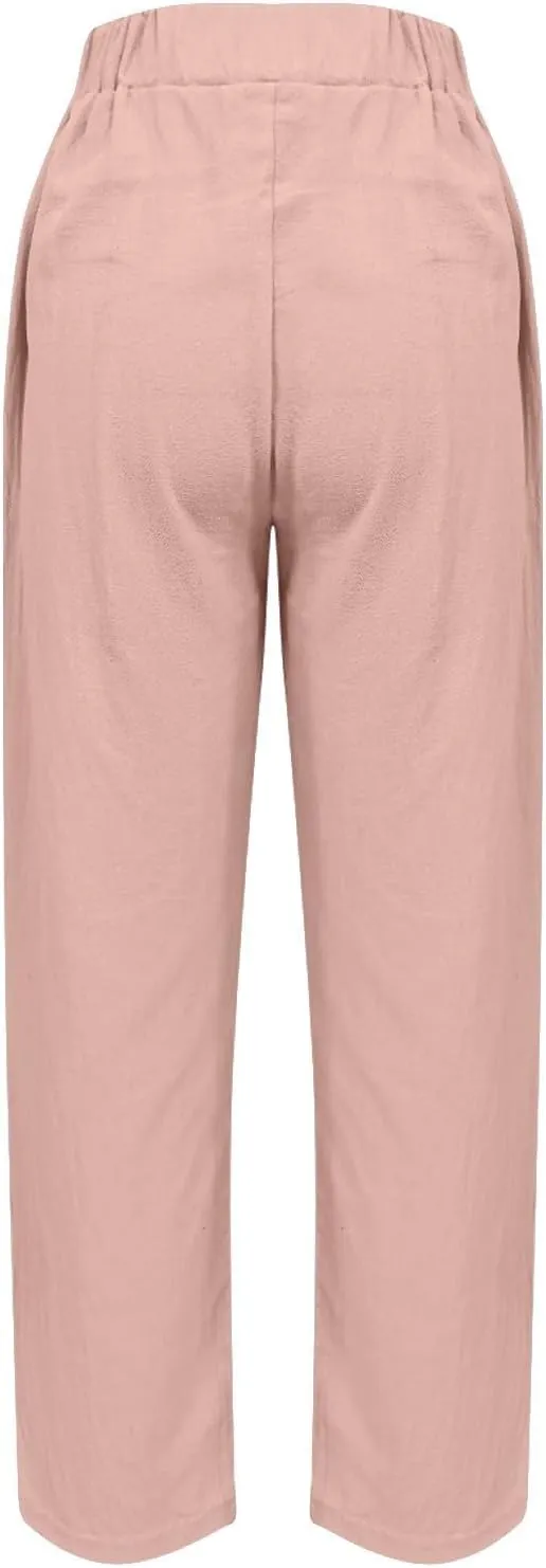 Pants for Women, Peasant Pants Casual Straight Leg Linen Summer Trendy Striped
