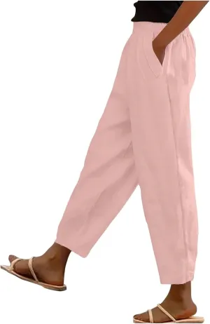 Pants for Women, Peasant Pants Casual Straight Leg Linen Summer Trendy Striped