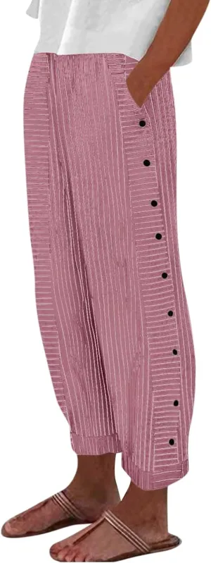 Pants for Women, Peasant Pants Straight Leg Linen Summer Casual Trendy Women