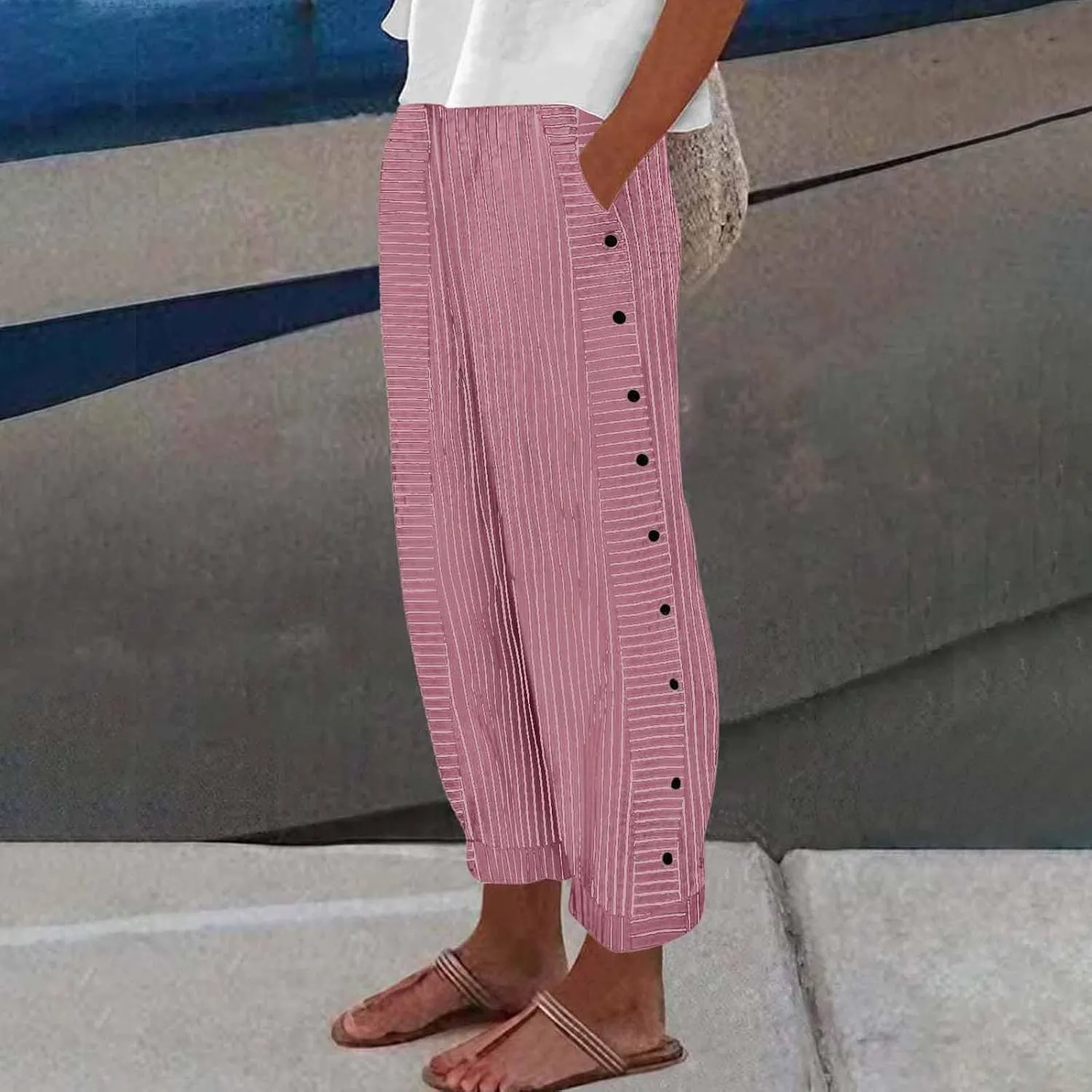 Pants for Women, Peasant Pants Straight Leg Linen Summer Casual Trendy Women