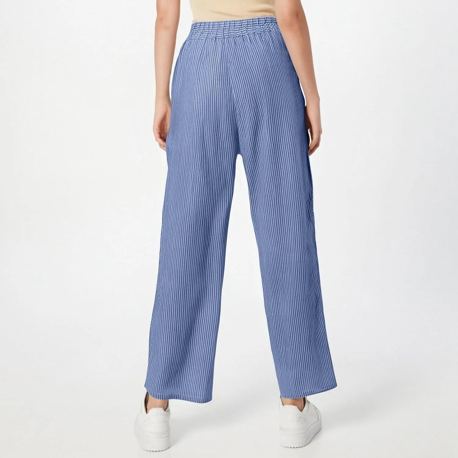 Pants for Women, Stripe Peasant Pants Casual Straight Leg Linen Plaid Trendy