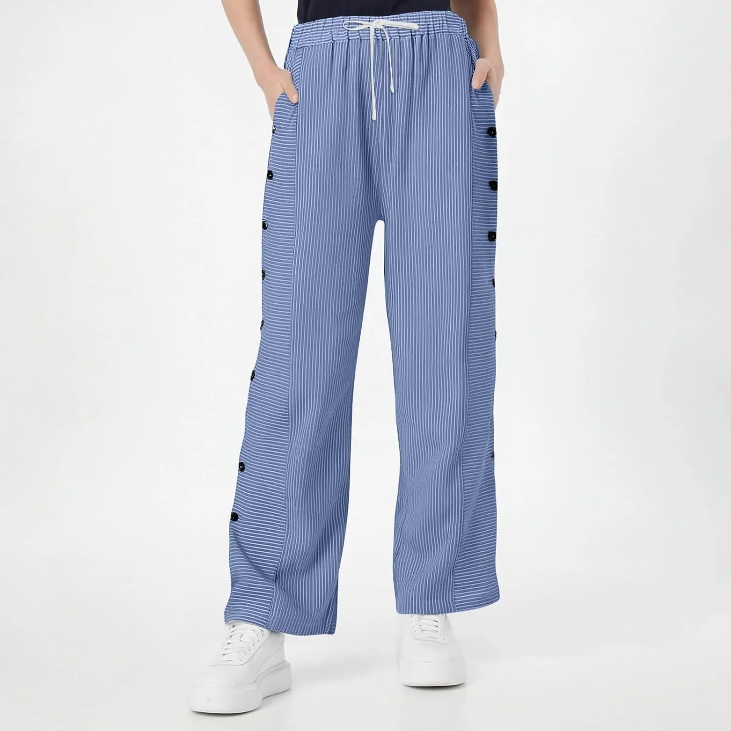 Pants for Women, Stripe Peasant Pants Casual Straight Leg Linen Plaid Trendy