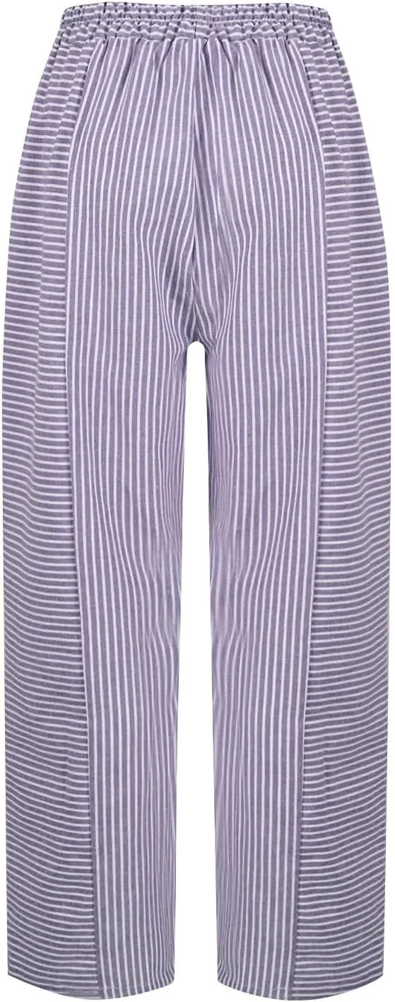 Pants for Women, Stripe Peasant Pants Casual Straight Leg Linen Plaid Trendy