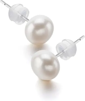 Pearl earrings 10mm Semiroud white Classic style Pearl Stud Earrings for Women Freshwater aquaculture of real pearls 925 Sterling Silver