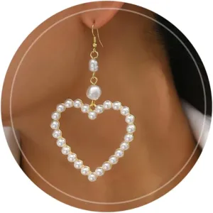 Pearl Heart Drop Earrings Imitation Pearl Love Heart Hoop Earrings Big Circle Loop Dangle Stud Earrings Fashion Statement Jewelry Gift