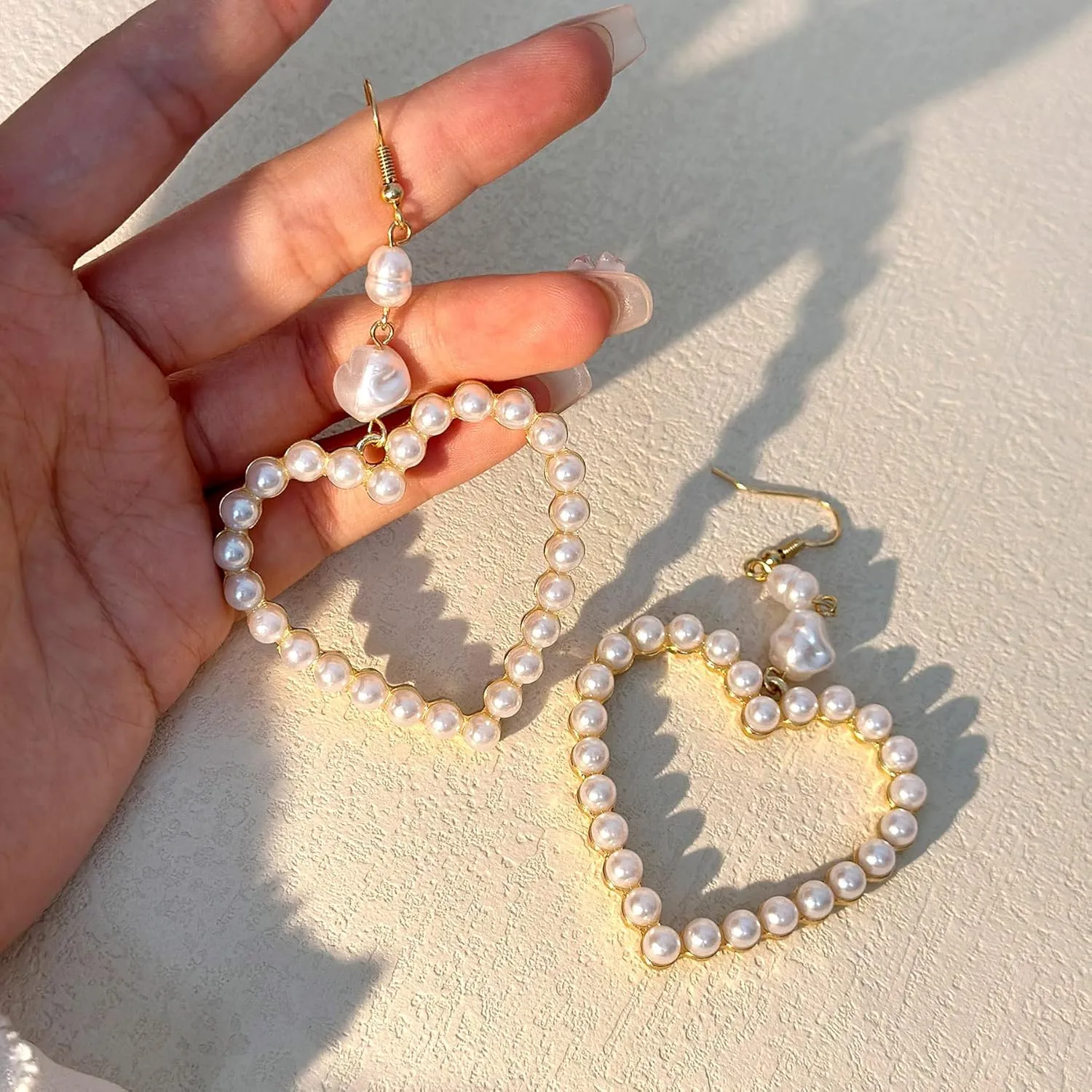 Pearl Heart Drop Earrings Imitation Pearl Love Heart Hoop Earrings Big Circle Loop Dangle Stud Earrings Fashion Statement Jewelry Gift