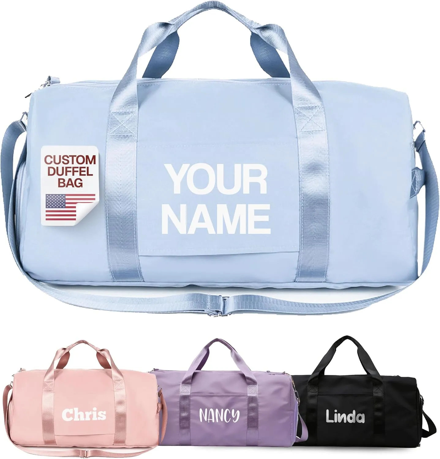 Personalized Duffel Bags - Weekender, Overnight Travel Bag with Wet/Dry Pockets & Shoe Compartment - Custom Bridesmaid/Groomsman Gift, Cheerleading Dance Pack, Durable Spacious Gym Tote