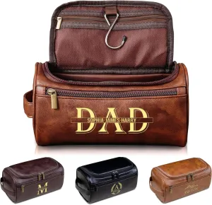 Personalized Toiletry Bag for Men, Gifts for Men Fathers Day Dad Gifts, Custom Engraved Leather Kit Gift for Dad, Husband, Grandpa, Waterproof Shaving Travel Kit, Mens Travel Gift